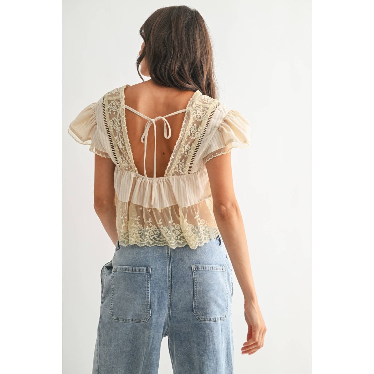 LACE-TRIMMED BLOUSE: SAND