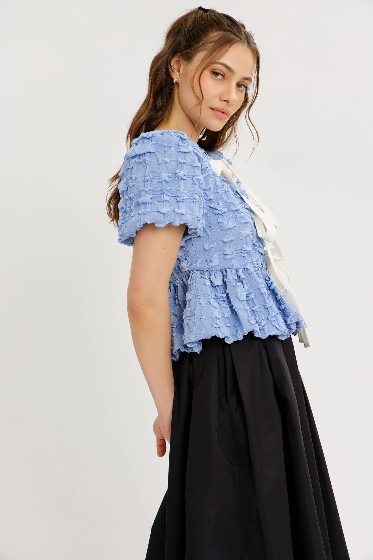 Bubble Textured Babydoll Blouse