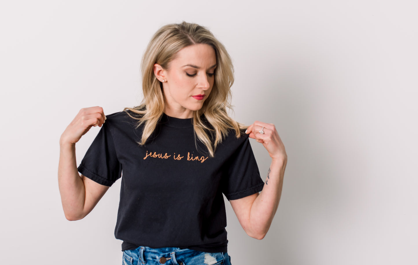 Embroidered 'Jesus Is King' Summer Tee