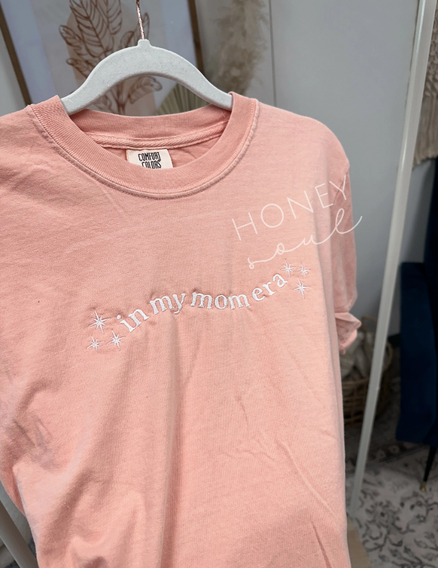 Embroidered In My Mom Era Tee: Peachy