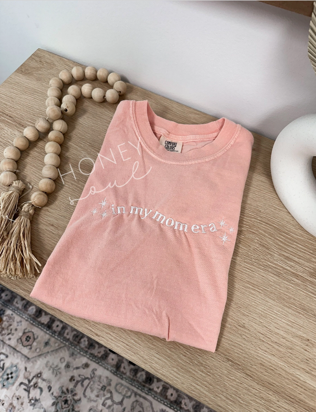 Embroidered In My Mom Era Tee: Peachy