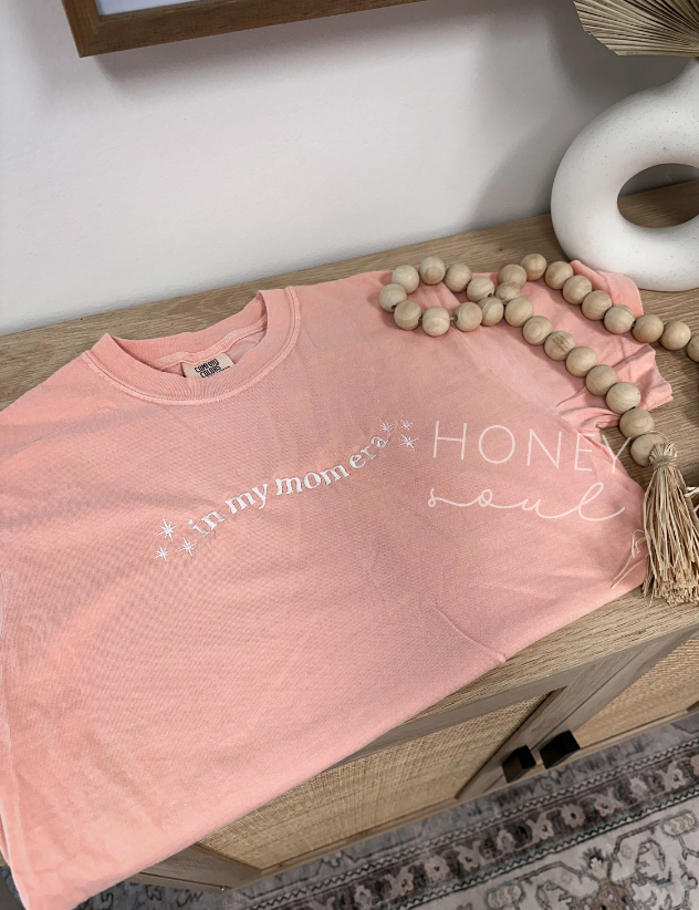 Embroidered In My Mom Era Tee: Peachy
