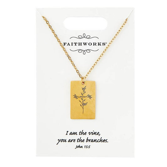 Square Pendant Necklace - Jesus is the Vine - Gold