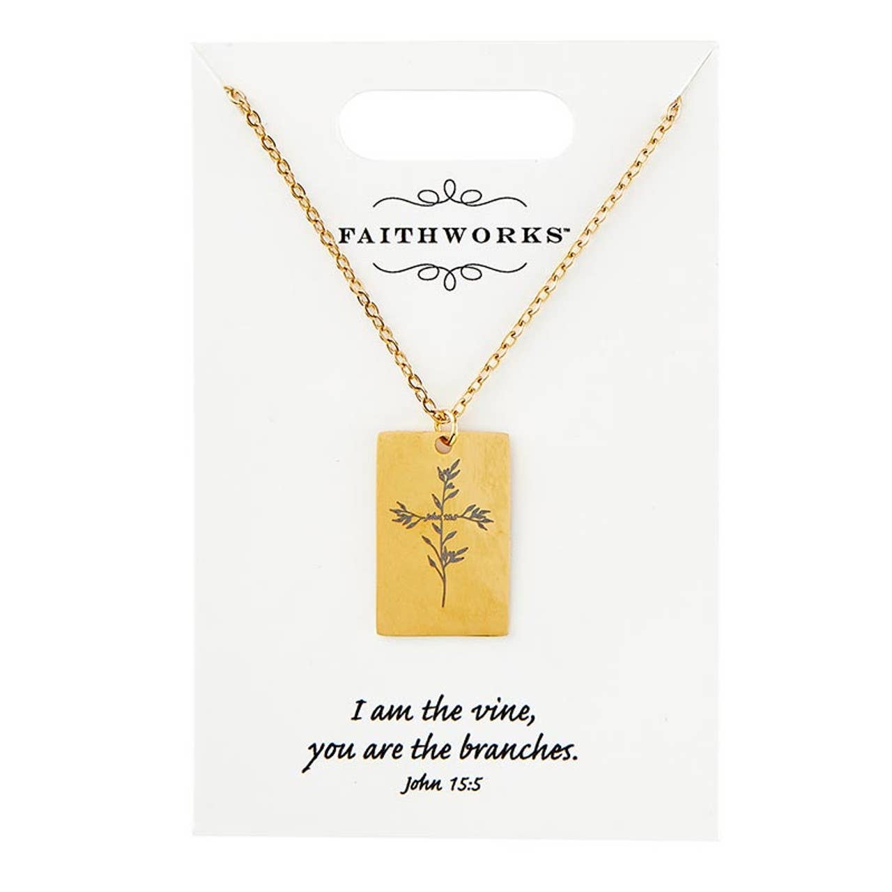 Square Pendant Necklace - Jesus is the Vine - Gold