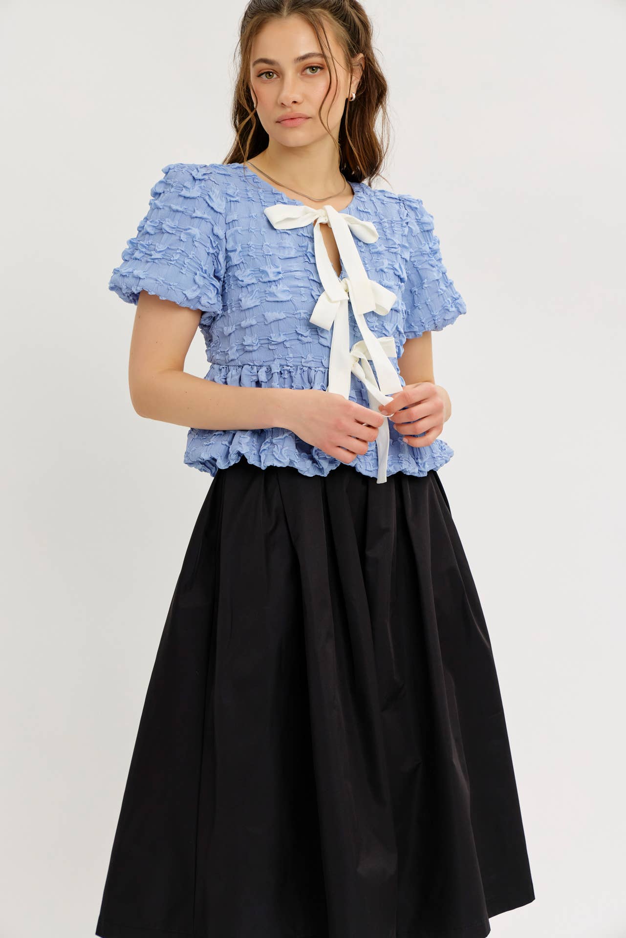 Bubble Textured Babydoll Blouse