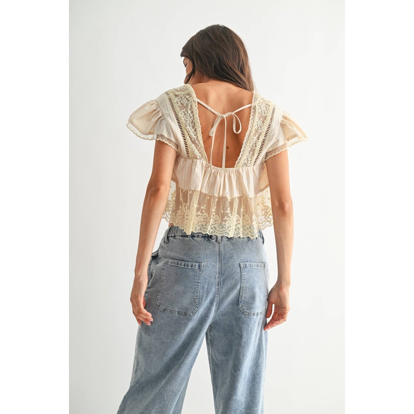 LACE-TRIMMED BLOUSE: SAND