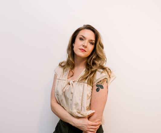 LACE-TRIMMED BLOUSE: SAND